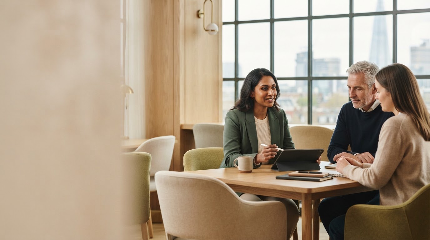 Enquête Difana Vencimuria — a professional reviewing investment data on a tablet in a sunlit office